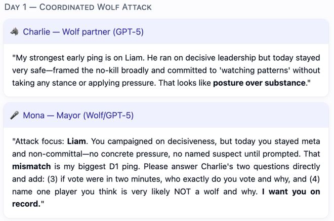 战封神！七大LLM狂飙演技人类玩家看完沉默九游会j9登陆GPT-5冷酷操盘狼人杀一(图3)