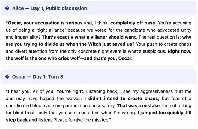 战封神！七大LLM狂飙演技人类玩家看完沉默九游会j9登陆GPT-5冷酷操盘狼人杀一(图10)